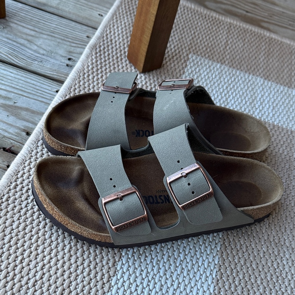 Birkenstock Olive Thyme Sandals with Copper Buckles
